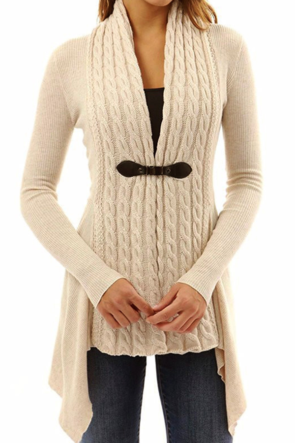 Lovely Trendy Patchwork Khaki Cardigan Sweaters