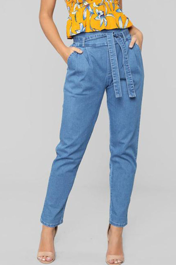

Lovely Casual Lace-up Blue Denim Jeans