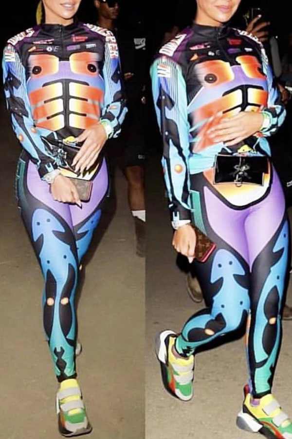 

Lovely Casual Skull Printed Multicolor Twilled Satin Two-piece Pants Set