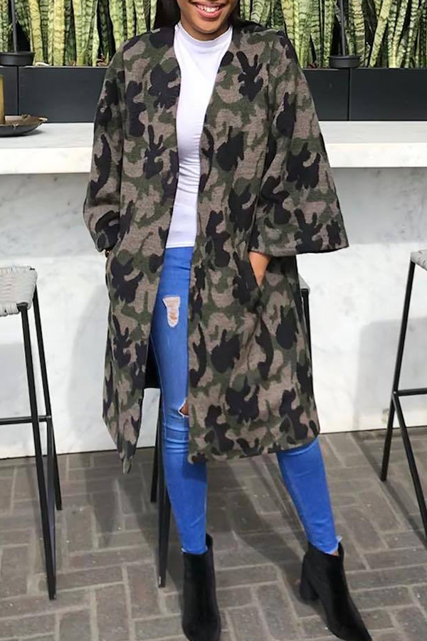 

Lovely Casual Camouflage Printed Grey Blending Coat