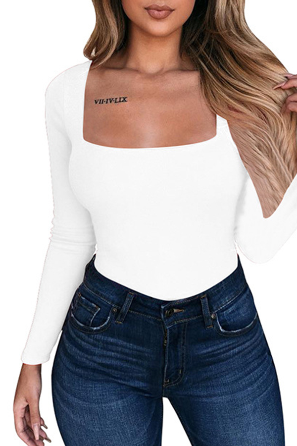 

Lovely Casual Long Sleeves White Bodysuit