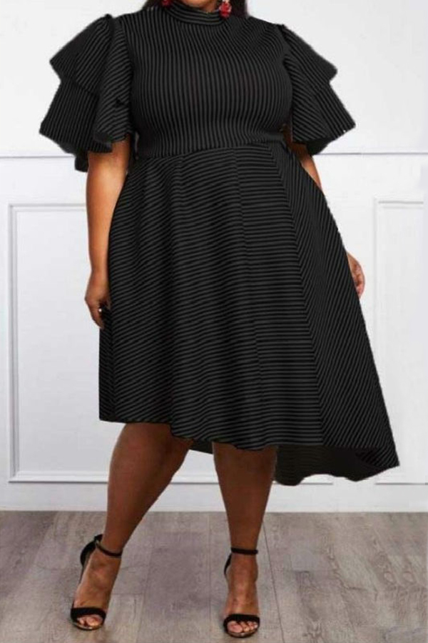 

Lovely Casual Flounce Design Loose Black Knee Length Dress