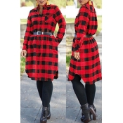 Lovely Casual Grids Printed Red Knee Length Dress(