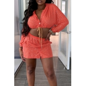 Lovely Trendy Hooded Collar Jacinth Two-piece Skir