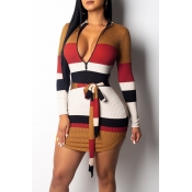 Lovely Casual Striped Orange Blending Mini Dress