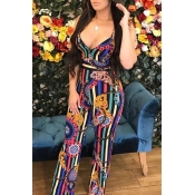 Lovely Casual Printed Dark Blue One-piece Jumpsuit