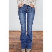 Lovely Casual Buttons Blue Denim Jeans