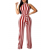 Lovely Casual Striped Red Knitting One-piece Jumps