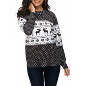 Lovely Casual Animal Printed Long Sleeves Black T-