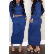 Lovely Casual Long Sleeves Blue Cotton Two-piece S