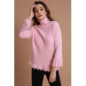 Lovely Casual Tassel Design Pink Sweaters