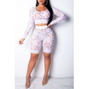 Lovely Trendy See-through White Lace Two-piece Sho