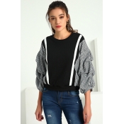 Lovely Casual Patchwork Black And White Blouses
