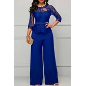 Lovely Temperament Patchwork Blue Lace One-piece J