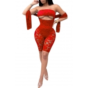 Lovely Sexy Hollowed-out Red Lace One-piece Romper