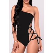 Lovely Sexy Hollowed-out Black One-piece Swimwears