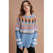 Lovely Casual Geometric Blue Sweaters