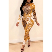 Lovely Casual Printed Yellow Twilled Satin One-pie