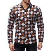 Lovely Casual Grids Printed Coffee Cotton Shirts