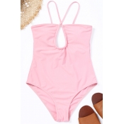 Lovely Casual Hollowed-out Pink One-piece Swimwear
