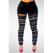 Lovely Stylish High Waist Sequined Decorative Blac