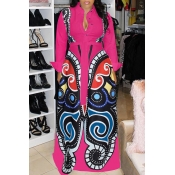 Lovely Casual Printed Rose Red Floor Length Dress