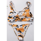 Lovely Trendy Leopard Yellow Two-piece Swimwears