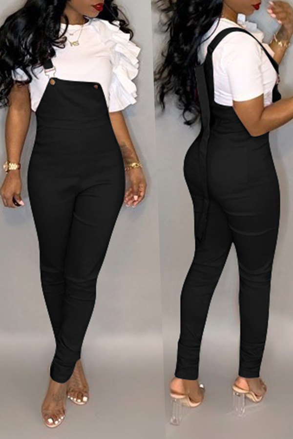 

Lovely Casual Skinny Black Blending One-piece Jumpsuit