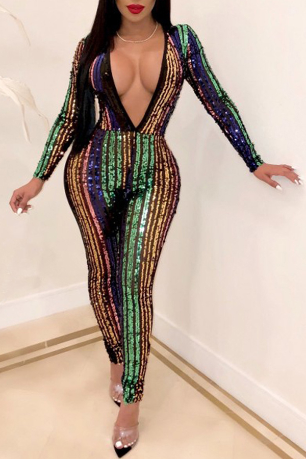

Lovely Trendy Patchwork Sequined Multicolor One-piece Jumpsuit