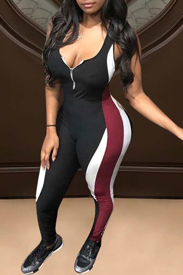 

Lovely Trendy Patchwork Skinny Black One-piece Jumpsuit