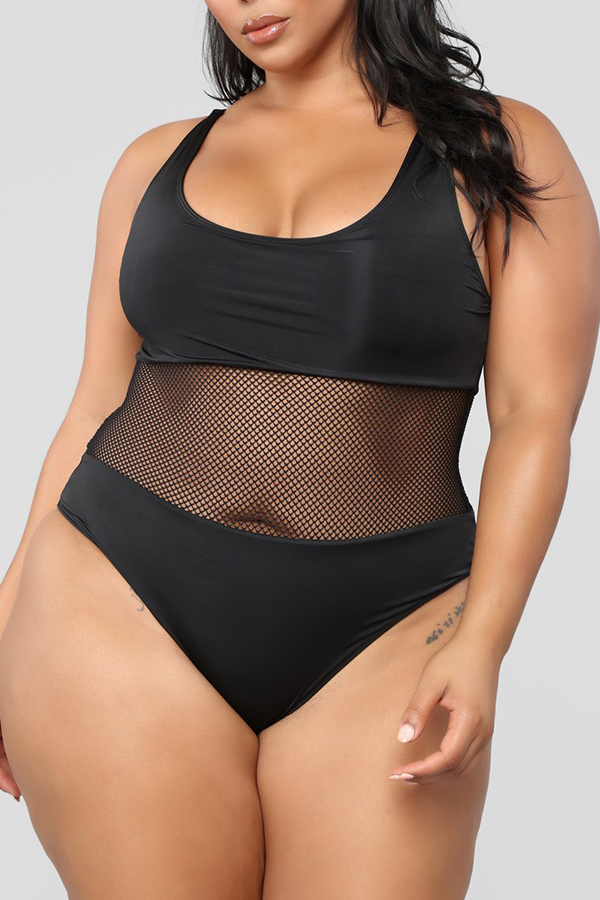 

Lovely Trendy Patchwork Black One-piece Swimwears