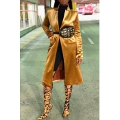 Lovely Casual Long Sleeves Yellow Velvet Coat