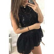 Lovely Chic Patchwork Black Lace T-shirt