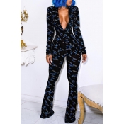 Lovely Elegant Printed Black Two-piece Pants Set