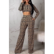 Lovely Casual Printed Loose Khaki Two-piece Pants 