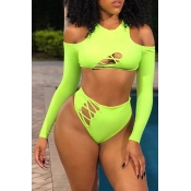 Lovely Sexy Hollowed-out Green Two-piece Swimwear