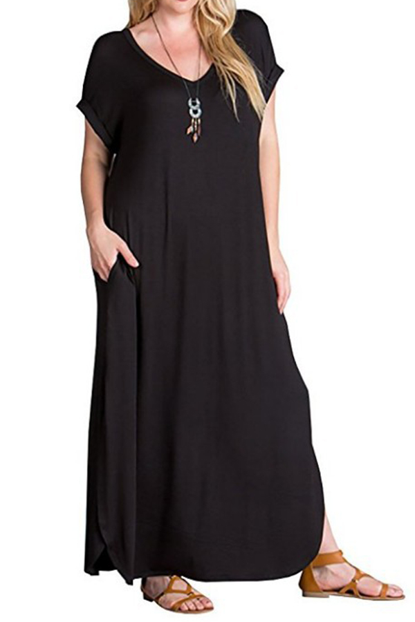 

Lovely Casual Loose Black Cotton Ankle Length Dress