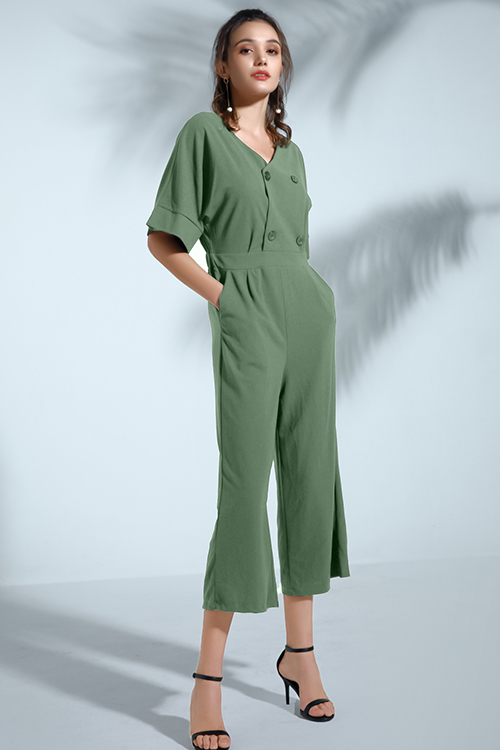 

Lovely Chic Buttons Light Green One-piece Jumpsuit