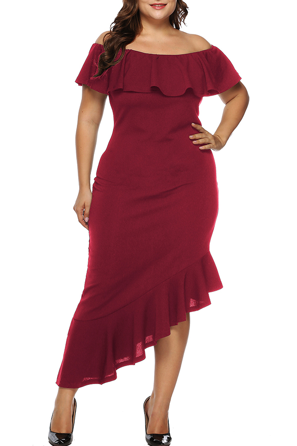 Lovely Trendy Patchwork Purplish Red Ankle Length Dress_Dresses