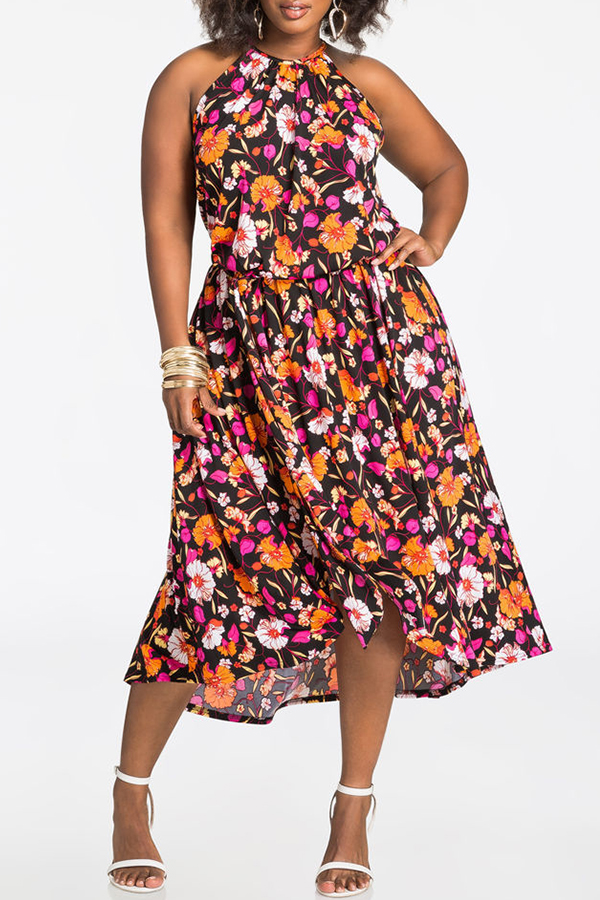 

Lovely Casual Floral Printed Multicolor Cotton Mid Calf Dress