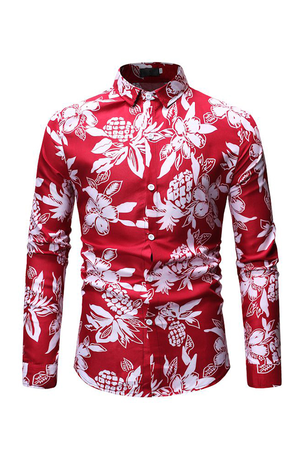 

Lovely Casual Floral Printed Red Cotton Shirts