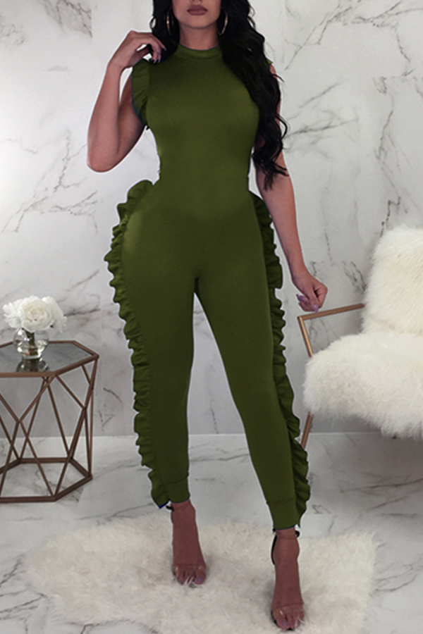

Lovely Sweet Flounce Design Army Green One-piece Jumpsuit
