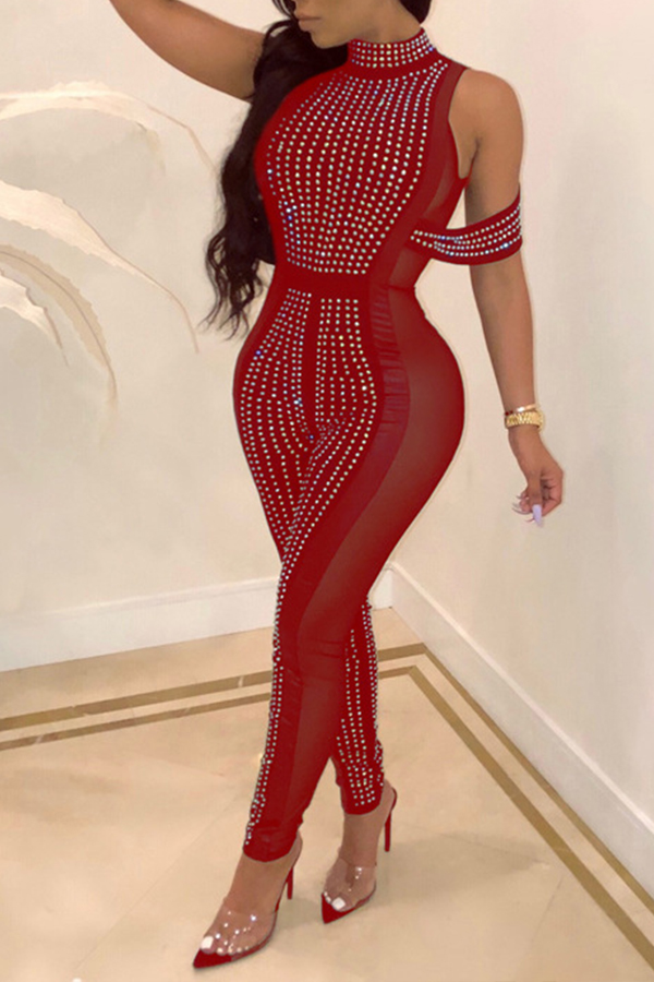 Lovely Sexy See-through Skinny Red One-piece Jumpsuit_Jumpsuit ...