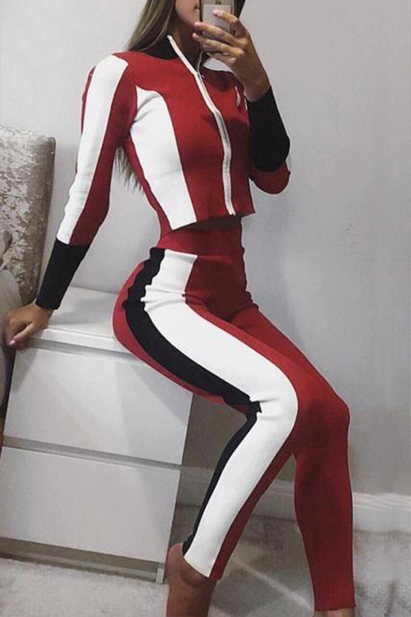 Lovely Casual Striped Red Two-piece Pants Set