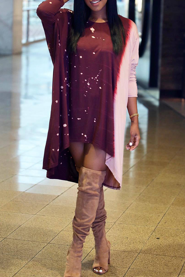 

Lovely Casual Asymmetrical Wine Red Blending Knee Length Dress