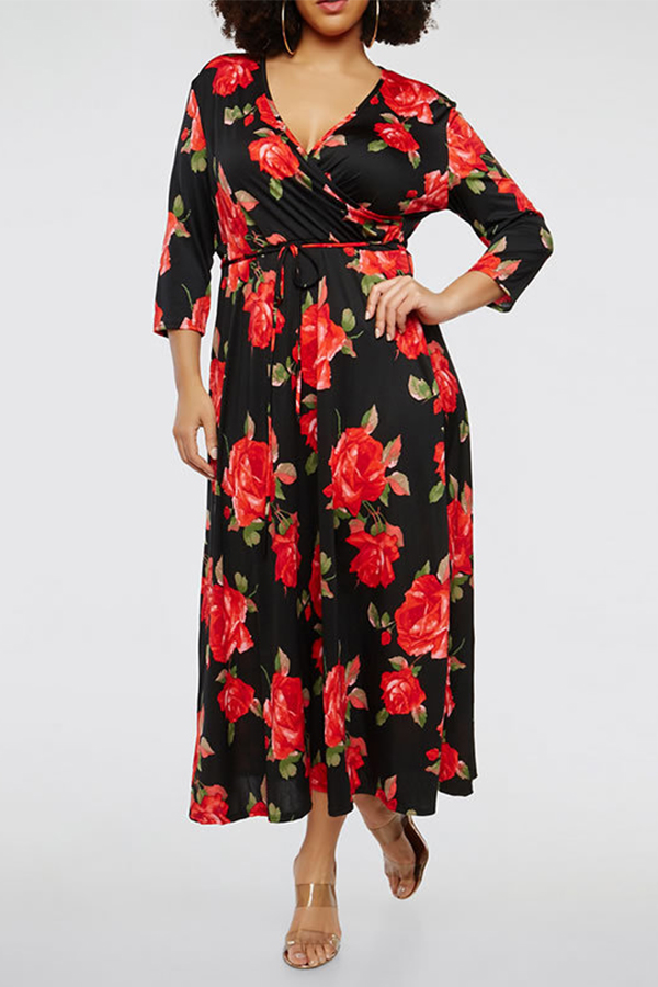 

Lovely Casual Floral Black Ankle Length Dress