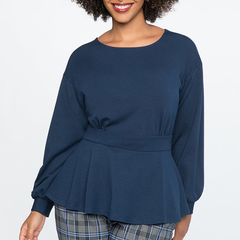 

Lovely Casual Ruffle Deep Blue Twilled Satin Blouses