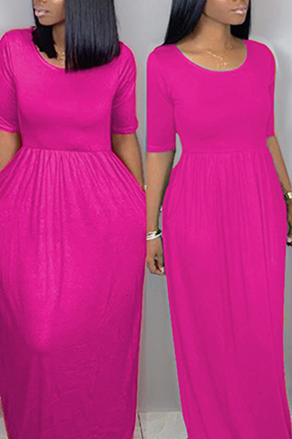 

Lovely Casual Loose Rose Red Blending Floor Length Dress