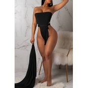 Lovely Sexy Lace-up Black One-piece Swimwears (Wit