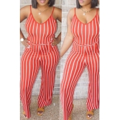Lovely Casual Striped Red One-piece Jumpsuit